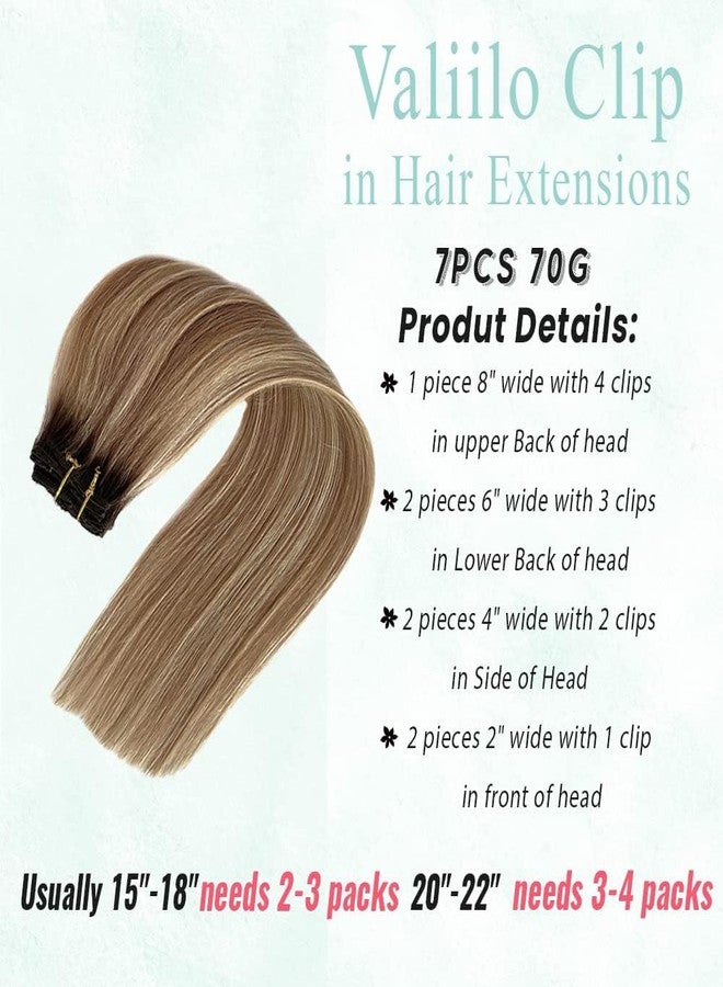 Valiilo Clip in Hair Extensions Real Human Hair 7Pcs 18 Inch Balayage Blonde Human Hair Clip in Extensions Ombre Brown to Bleach Blonde Highlights Hair for Women - Image 5